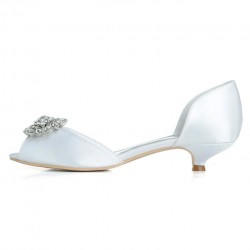 BELLA White Crystal Peep Toe Low Heel Wedding Shoes