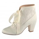 ELLEN Ivory Wedding Boots Block Heel Ribbon Up