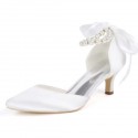 BELLA White Closed Toe Low Heel Wedding Shoes with Pearl Ankle Strap