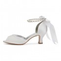 BELLA White Peep Toe Low Heel Wedding Shoes with Pearl Ankle Strap_side