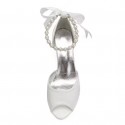 BELLA White Peep Toe Low Heel Wedding Shoes with Pearl Ankle Strap_front