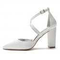 BELLA White Closed Toe Block Heel Wedding Shoes_side