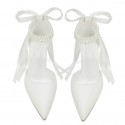 BELLA White Closed Toe Block Heel Wedding Shoes with Pearl Ankle Strap_front