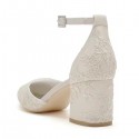 BELLA Champagne Lace Closed Toe Block Heel Wedding Shoes_back