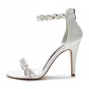 BELLA White Crystal One Strap Wedding High Heels_side