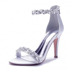 BELLA White Crystal One Strap Wedding High Heels