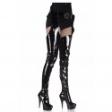 DELIGHT Sexy Black Patent Waist Belted Thigh High Boots Platform 6 Inch Stiletto Heel