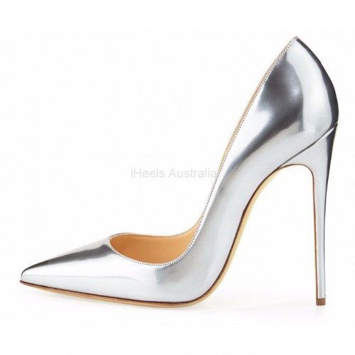 ELLIE Silver Metallic Pointy 12cm Stiletto Heel Pumps