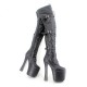 Goth Black Matt Platform 8 Inch Block Heel Thigh High Boots