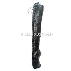 HEELLESS-W52 Wedge Heelless Ballet Thigh Boots Lace Up