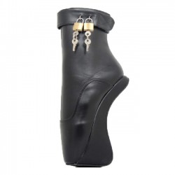 HEELLESS-W63 Black Lockable Wedge Heelless Ballet Ankle Boots