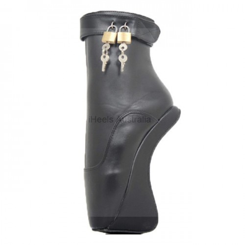 HEELLESS-W63 Black Lockable Wedge Heelless Ballet Ankle Boots