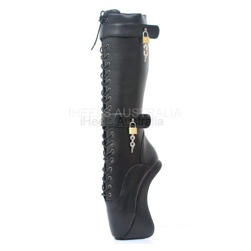 BALLET Black Matt Wedge Knee High Boots Lockable