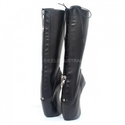 HEELLESS-W46 Wedge Heelless Ballet Knee Boots Front Zip Up