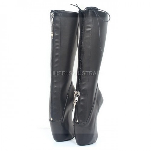 HEELLESS Black Knee High Ballet Boots Zip