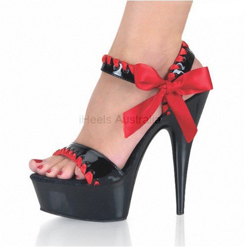 DELIGHT Black/Red Pin Up Side Bow 6 Inch Platform High Heel Sandals