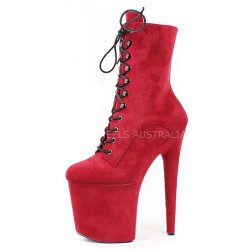 FLAMINGO Red Suede Platform 8 Inch Heel Ankle Boots Lace Up