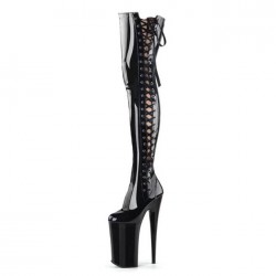INFINITY-2320 Black Side Lace Up Platform 23cm Heel Thigh Boots