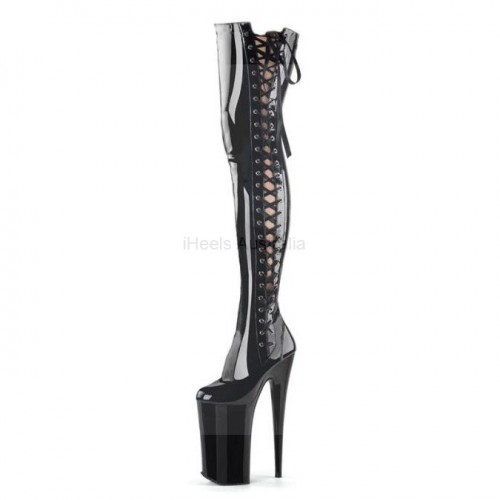 INFINITY Black 9 Inch Platform Thigh High Boots Side Lace Up