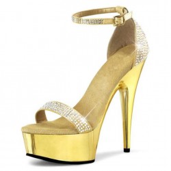 ADORE Sexy Gold Glitter/Chrome One Strap Platform 6 Inch High Heels