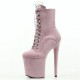 FLAMINGO Pink Suede Platform 8 Inch Heel Ankle Boots Lace Up