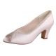 ELLEN White Satin Peep Toe Wedding Block Heels with Crystal Trim