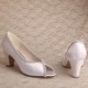 ELLEN White Satin Peep Toe Wedding Block Heels with Crystal Trim Pair