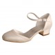 ELLEN-V819 Ivory Satin Mary Jane Open Side Low block Heels Wedding Shoes