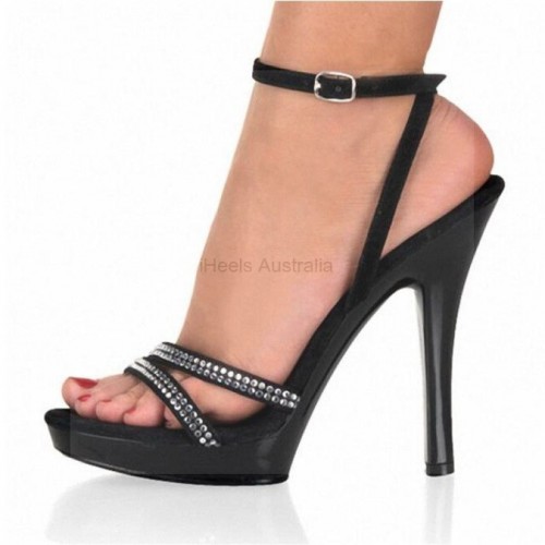 ADORE Black Glitter Two Strap 5 Inch High Heel Sandals