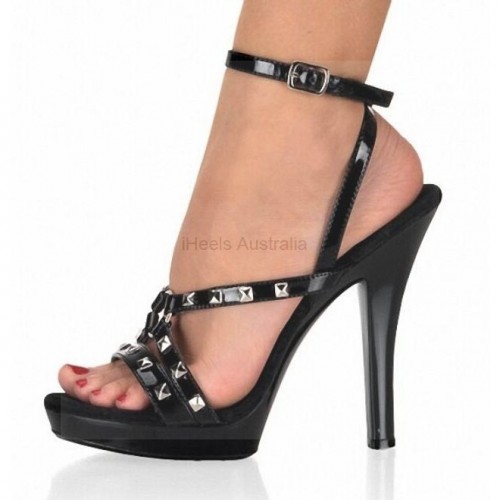 ADORE Black Studded Cross Strap 5 Inch High Heel Sandals