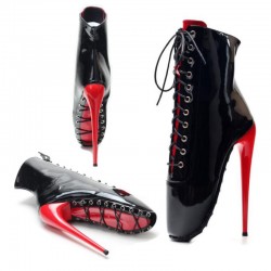 BALLET-35 Black/Red Corset Ballet Ankle Boots