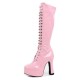 GAGA Pink Patent Platform Gogo Boots Knee High Lace Up