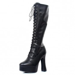 GAGA Black Matt Platform Gogo Boots Knee High Lace Up