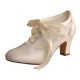 ELLEN Ivory Satin/Lace Wedding Booties Block Heel