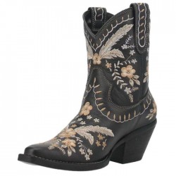 CUTE Black Embroidery Ankle Cowgirl Boots