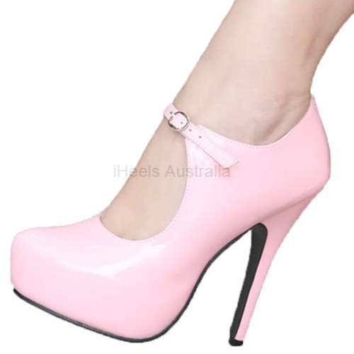 DELIGHT Pink Mary Jane 6 Inch High Heel Platform Pumps