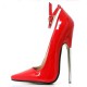 DAGGER Fetish Red 7 Inch Metal High Heel Pumps with Ankle Strap