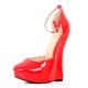 GAGA Red Fetish Wedge High Heel Ankle Strap Sexy Pumps