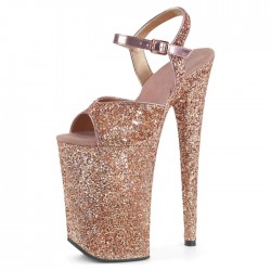 INFINITY Rose Gold Glitter 9 Inch Heel Platform Ankle Strap Sandals