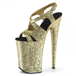 INFINITY Gold Glitter 9 Inch Heel Platform Cross Strap Sandals