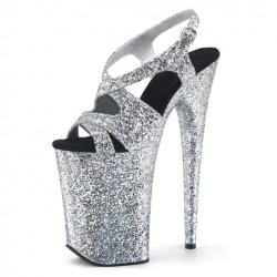 INFINITY Silver Glitter 9 Inch Heel Platform Cross Strap Sandals