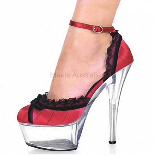 DELIGHT Sexy Red/Clear 6 Inch High Heels with Bowtie/Ankle Strap