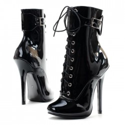 SCREAM Sexy Black 5 Inch High Heel Ankle Boots Lace Up with Buckle