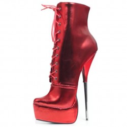 SCREAM Red Metallic Fetish 8 Inch Metal Heel Ankle Boots