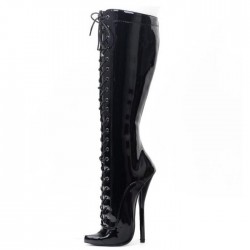 SCREAM Sexy Black 7 Inch Heel Knee High Boots Lace Up