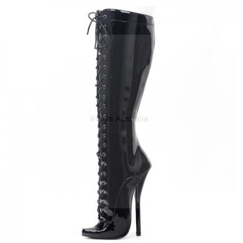 SCREAM Sexy Black 7 Inch Heel Knee High Boots Lace Up