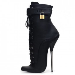 SCREAM Black Lockable Ankle Boots Fetish 7 Inch Metal Heel