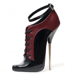 SCREAM Black/Maroon Fetish 7 Inch Metal High Heel Ankle Boots Lace Up