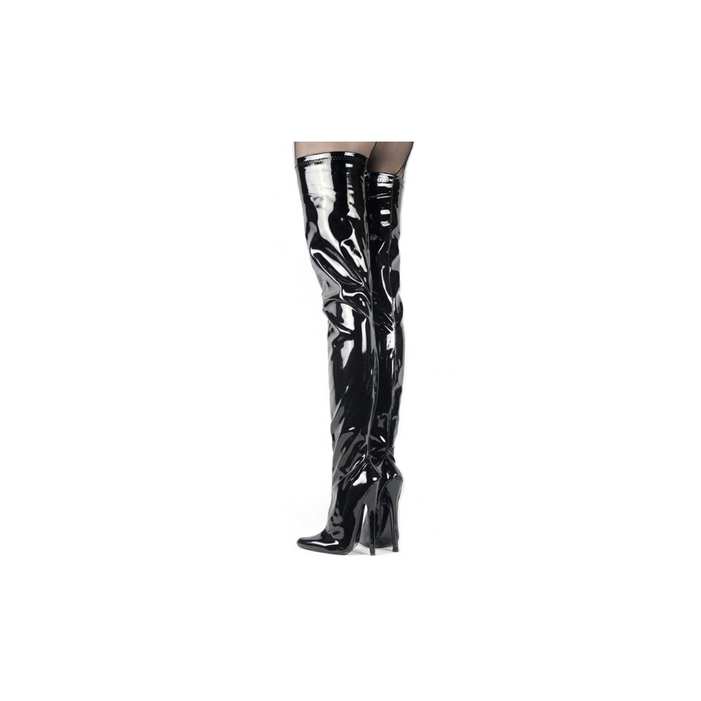 DRAG Black Red Pink 7 Inch Heel Thigh High Boots Stretch Plus Size 11