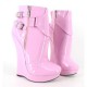 Sexy Pink 7 Inch Wedge Heel Ankle Boots Twin Buckles
